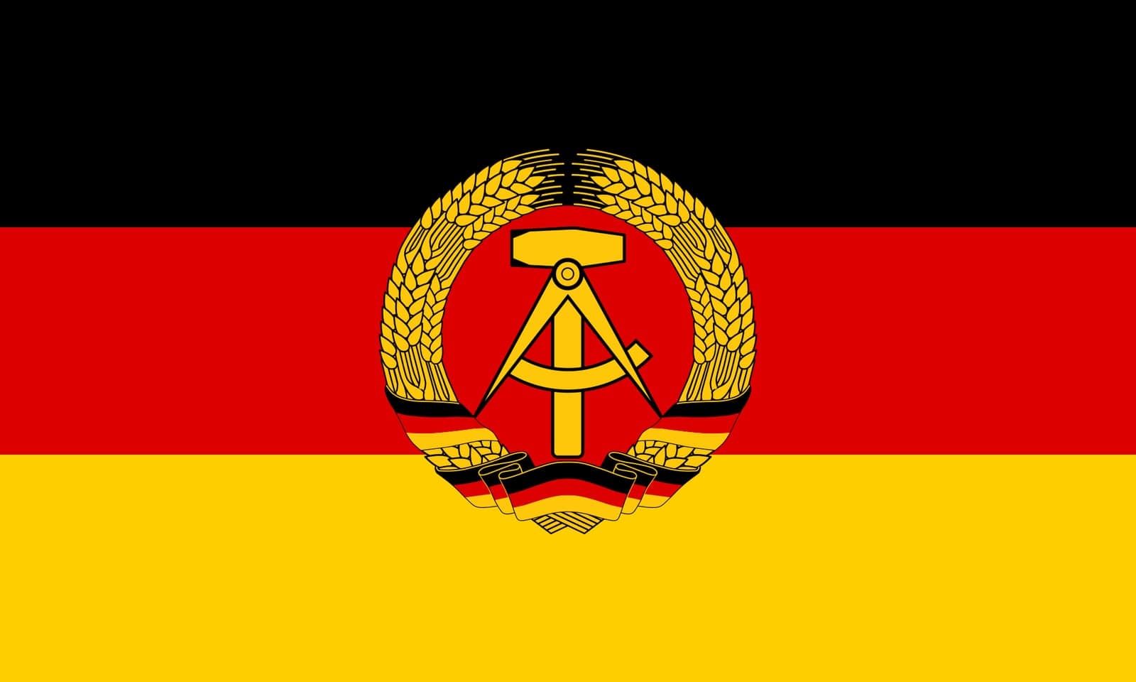 Welcher deutsche Staat hatte eine schwarz-rot-goldene Flagge mit Hammer, Zirkel und Ährenkranz?